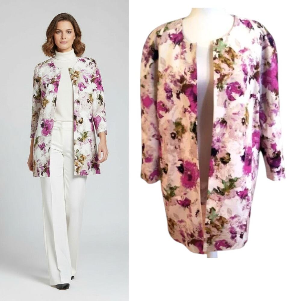 Liz Claiborne Jacket Women's Size XL 3/4 Sleeve Open Multicolor Floral Blazer